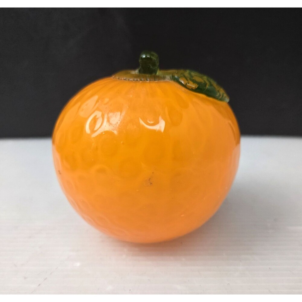 Vintage Art Glass Orange Hand Blown Paperweight Murano Style Textured Fruit 3.5”